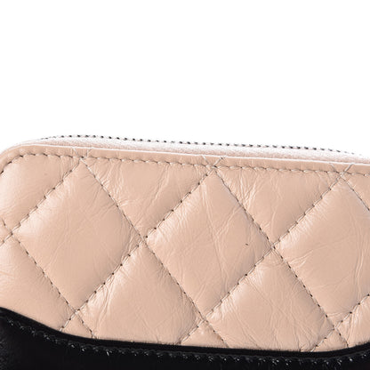 Chanel Aged Calfskin Quilted Gabrielle Zip Around Coin Purse Wallet Beige Black 10 of 15