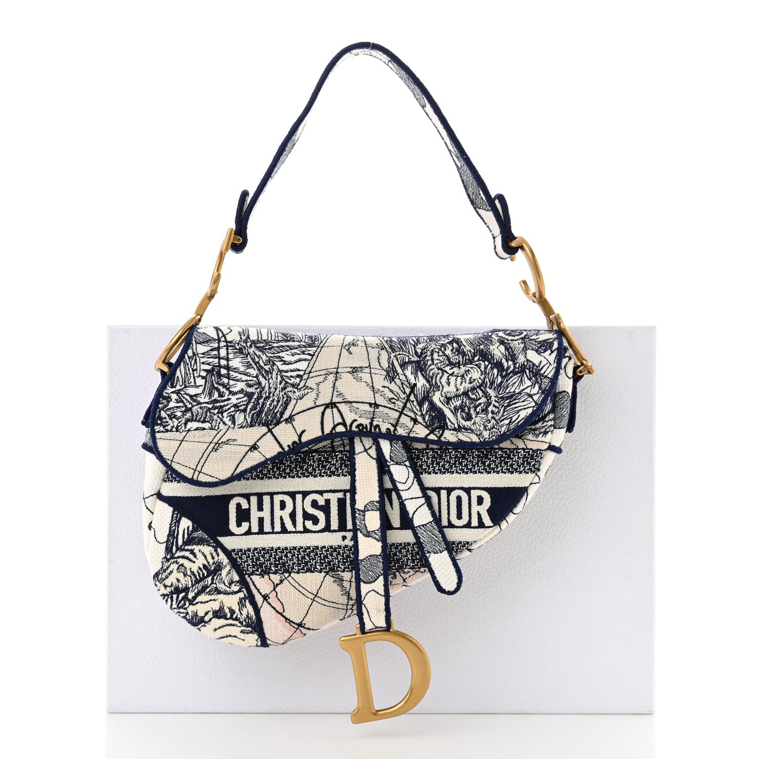 Christian Dior Canvas Embroidered Around the World Saddle Bag Blue 11 of 11