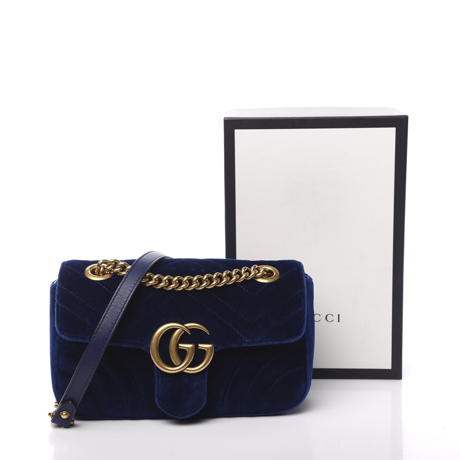 Gucci Velvet Matelasse Mini GG Marmont Shoulder Bag Cobalt Blue 9 of 9