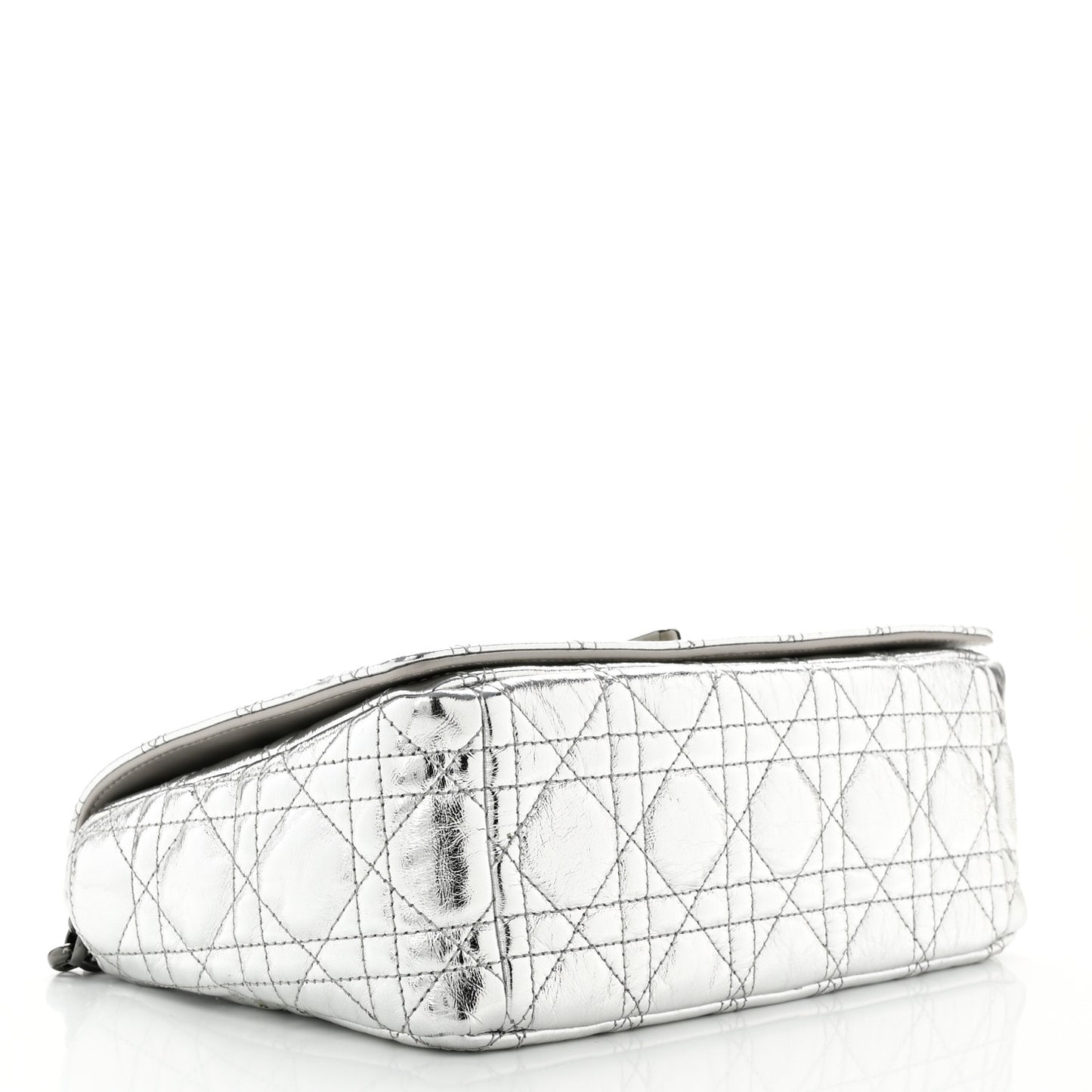Metallic Calfskin Cannage Medium Caro Bag Argent