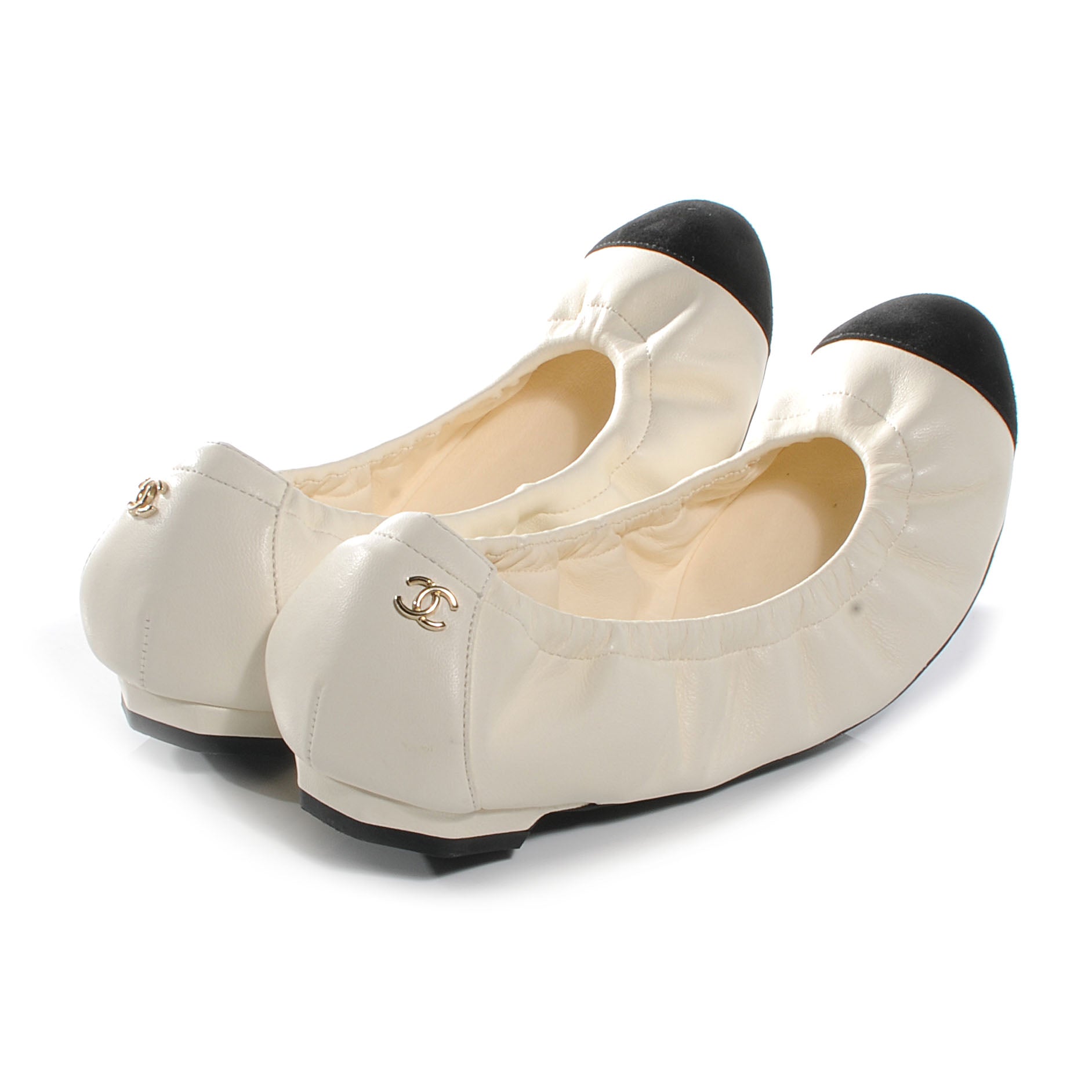 Chanel Suede Classic CC Cap Toe Ballet Flats 35.5 Beige 5 of 6
