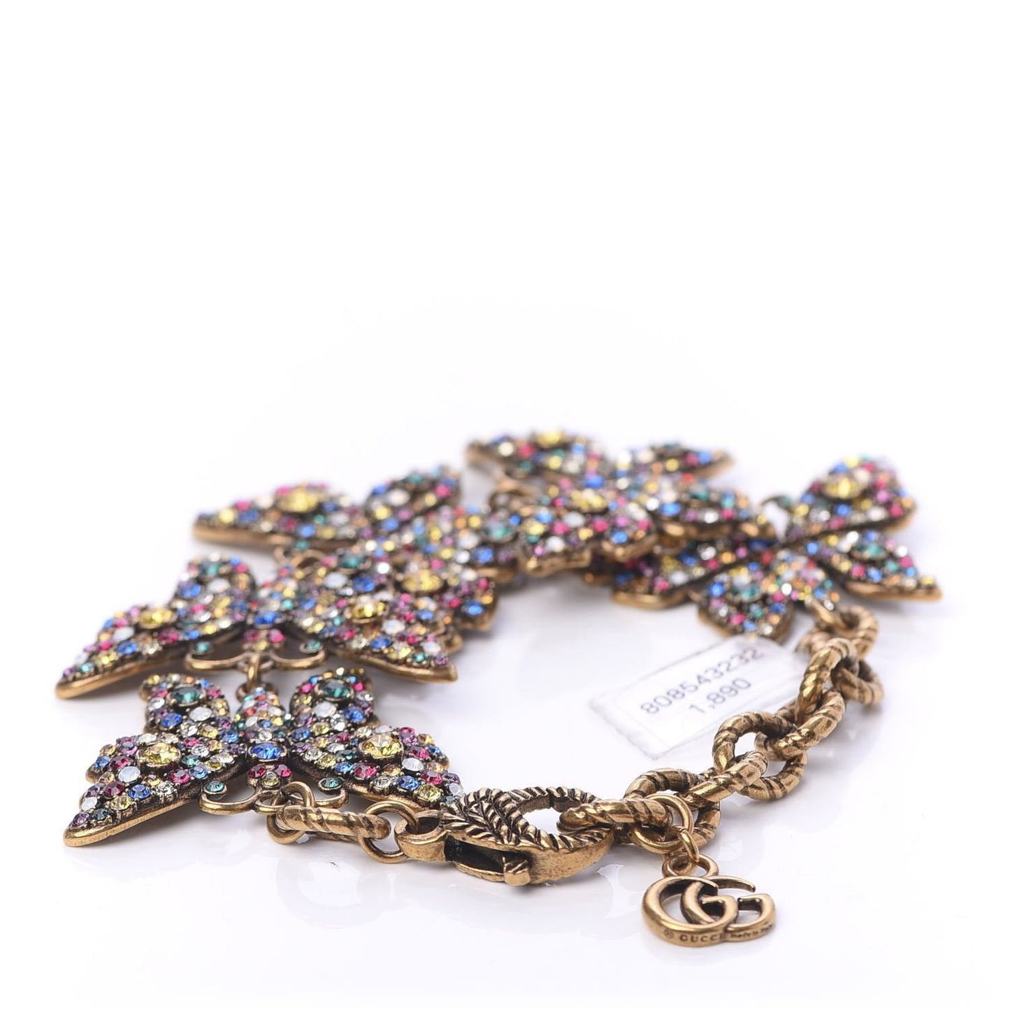 Metal Crystal Butterfly Bracelet Aged Gold Multicolor