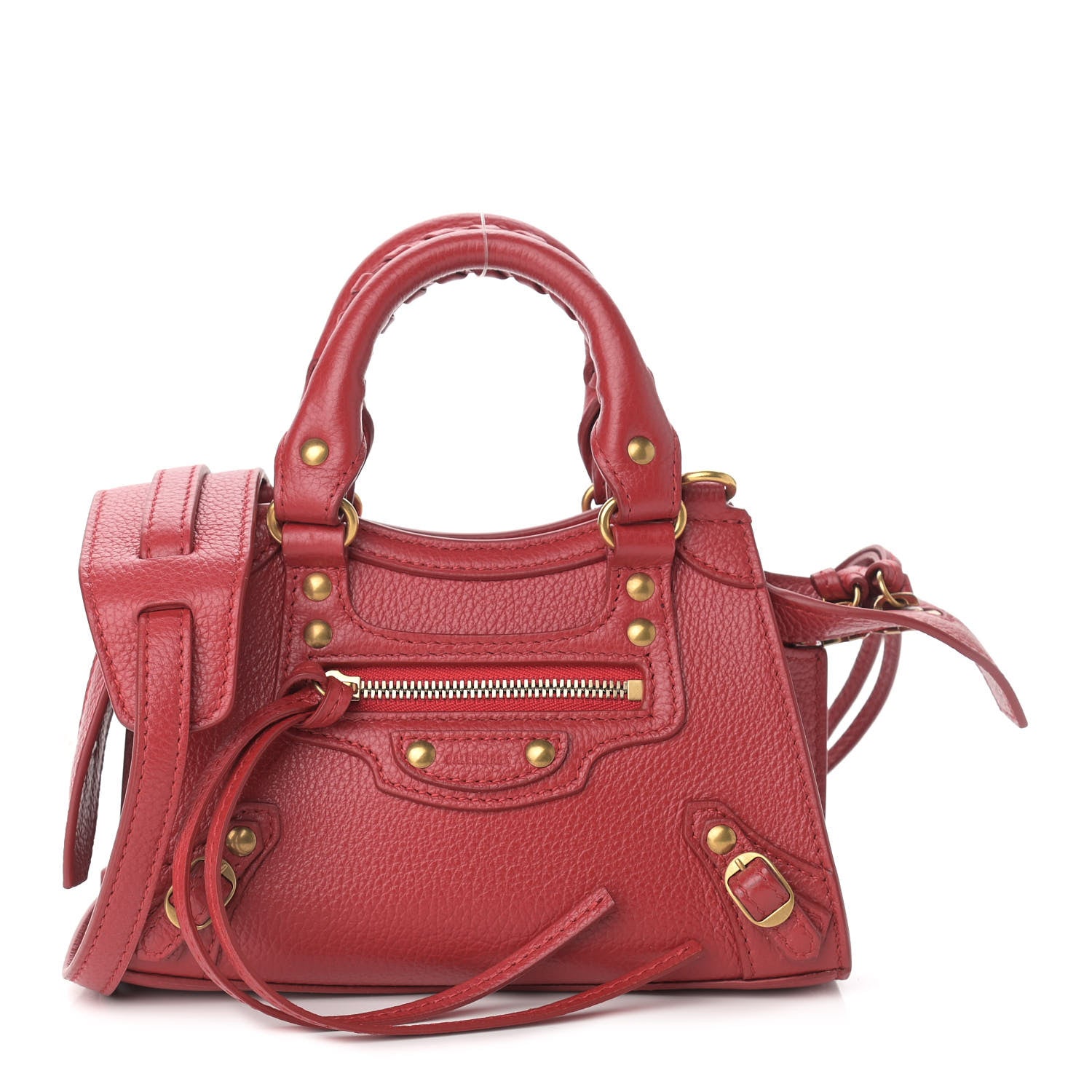 Balenciaga Grained Calfskin Neo Classic Gold Hardware Nano City Crossbody Medium Red 1 of 10