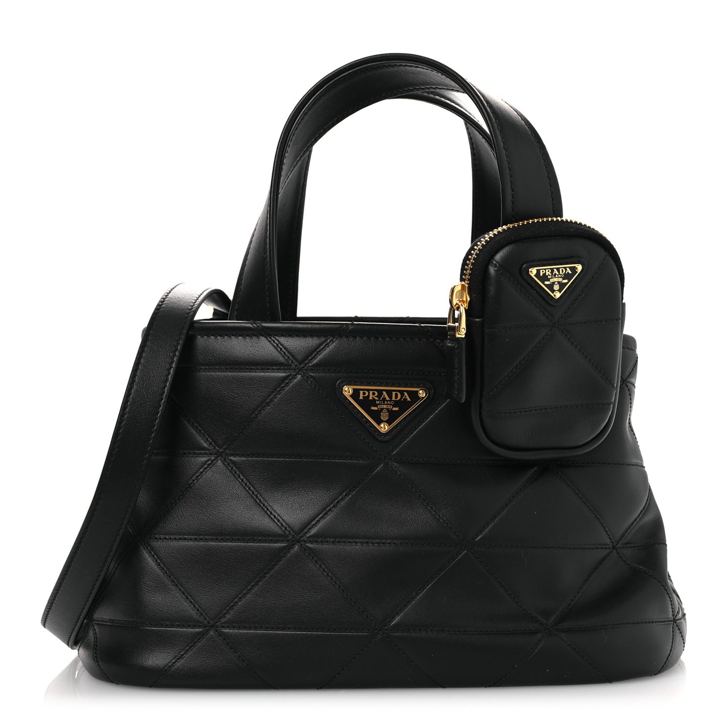 Vitello Triangle Stitched Shopping Tote Black