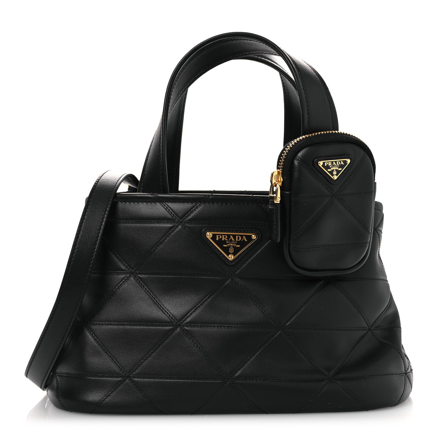 Prada Vitello Triangle Stitched Shopping Tote Black 1 of 10