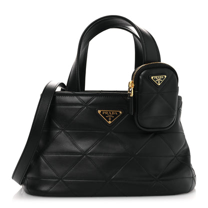 Prada Vitello Triangle Stitched Shopping Tote Black 1 of 10