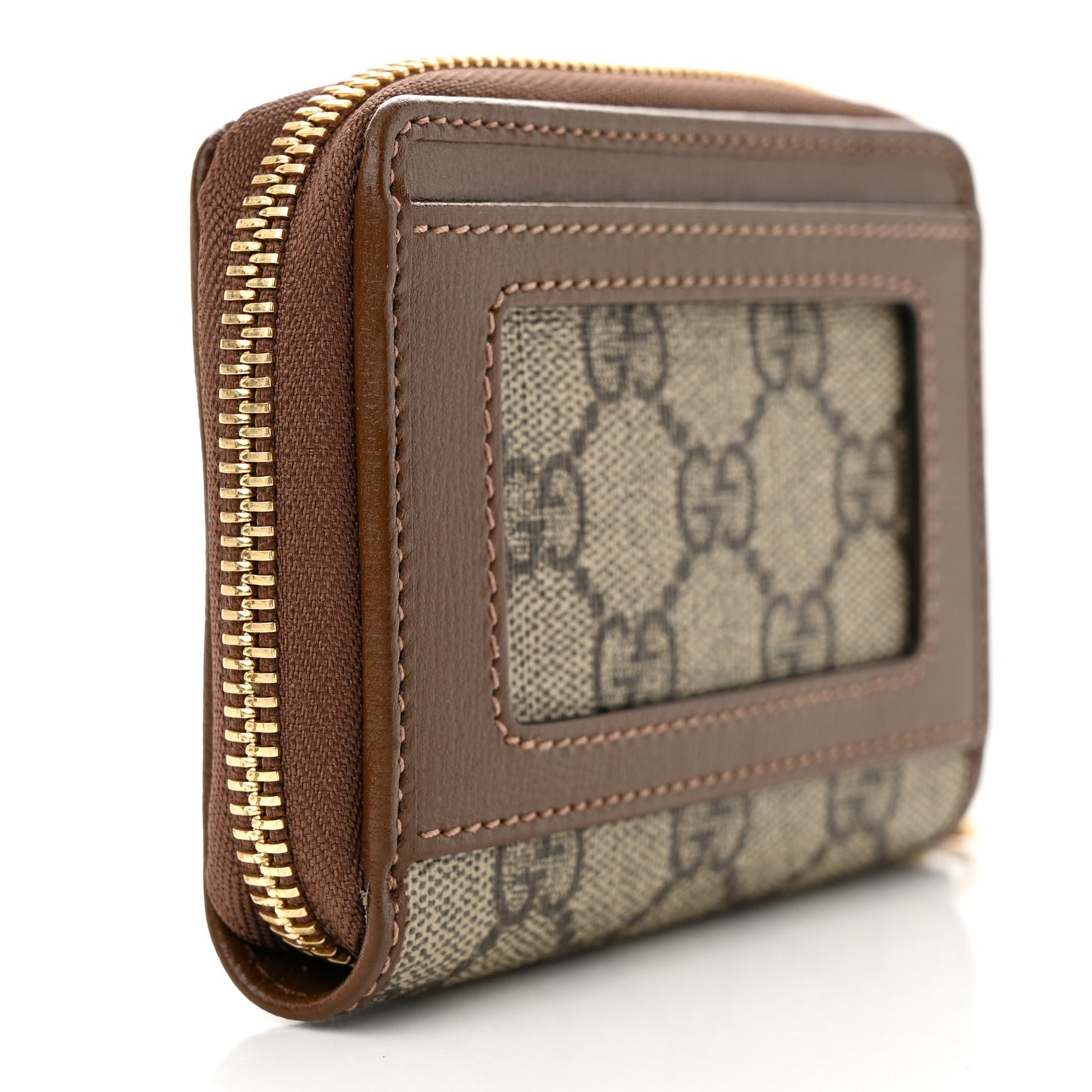 GG Supreme Monogram Azalea Calfskin Retro Interlocking G Compact Wallet Dark Brown