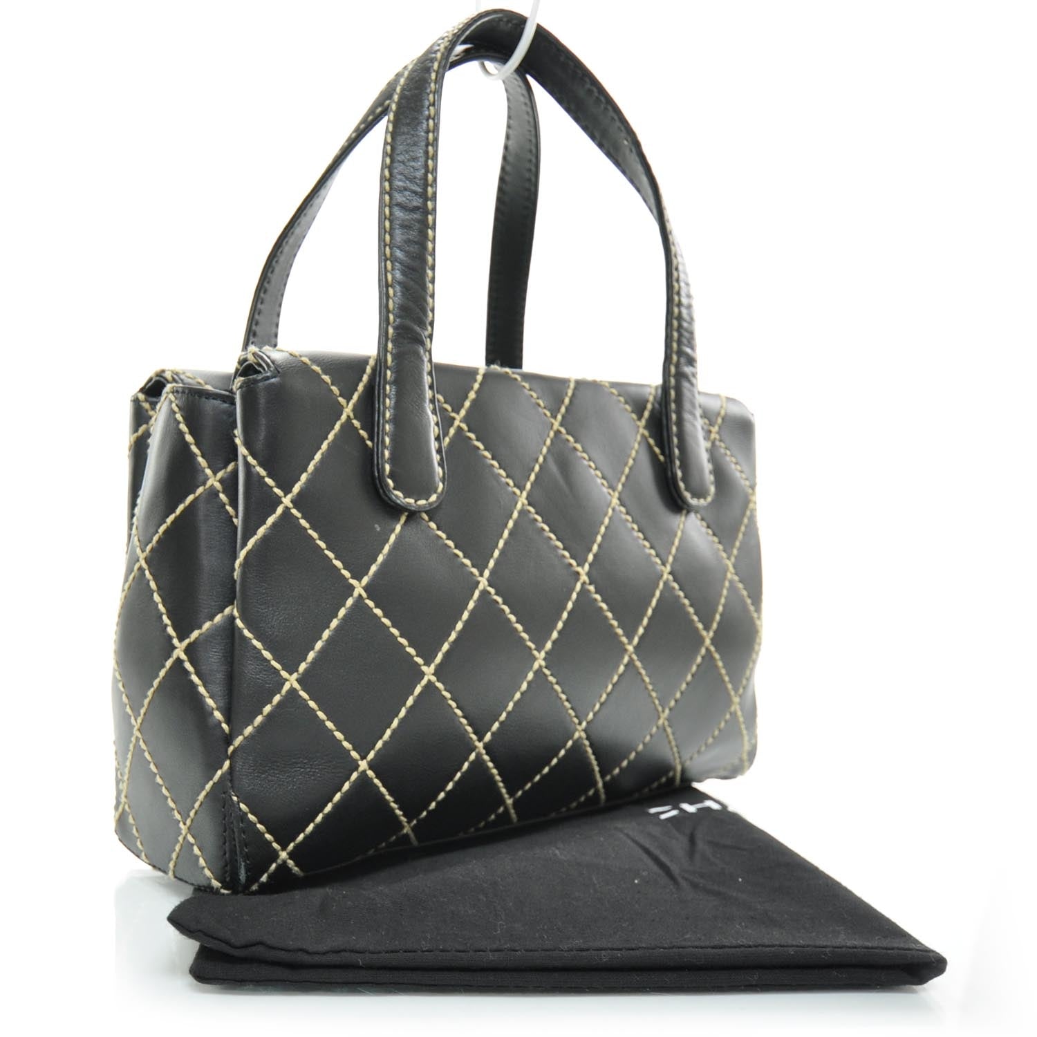 Chanel Leather Quilted Contrast Stitch Surpique Handbag Black 3 of 10