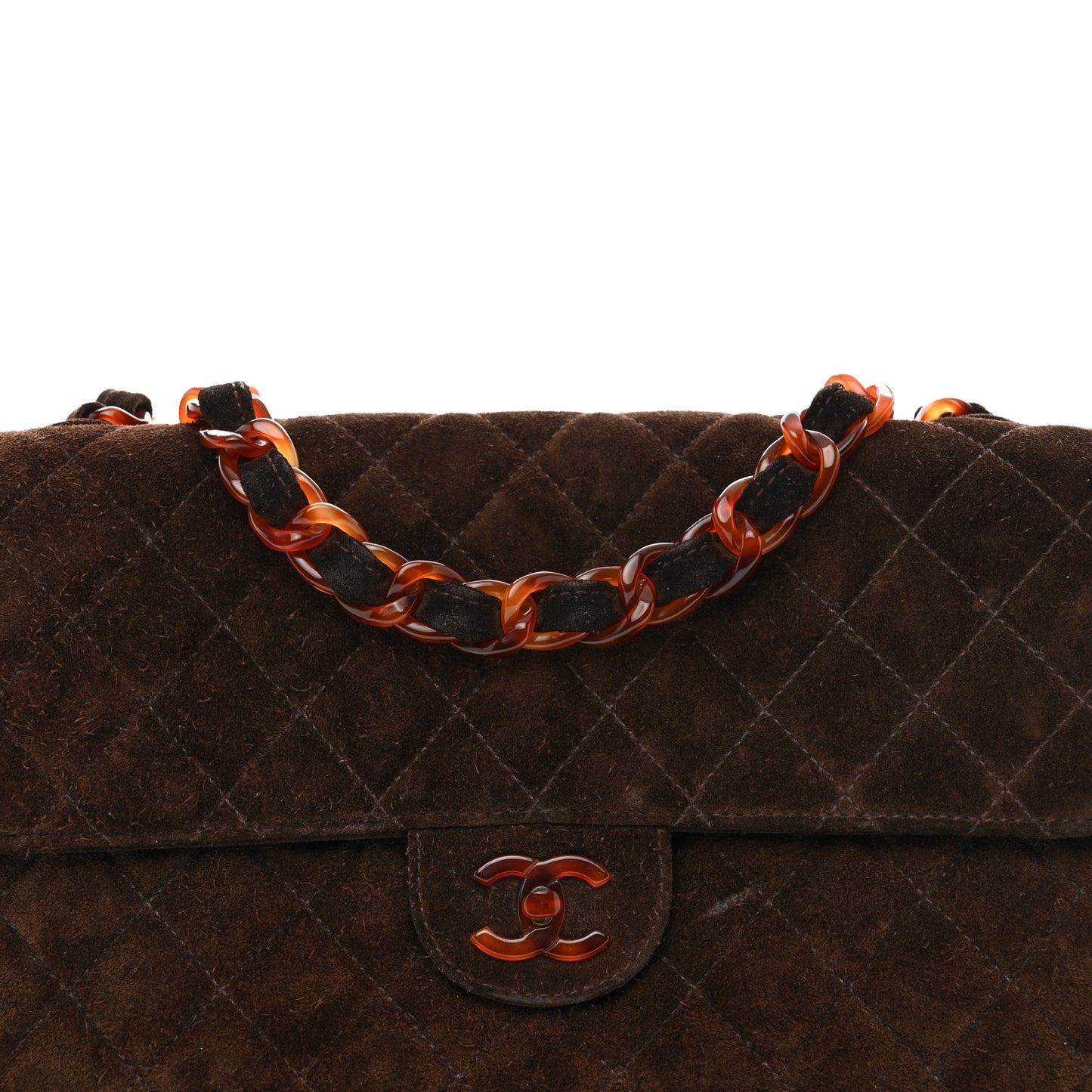 Suede Tortoise Quilted Jumbo Single Flap Brown