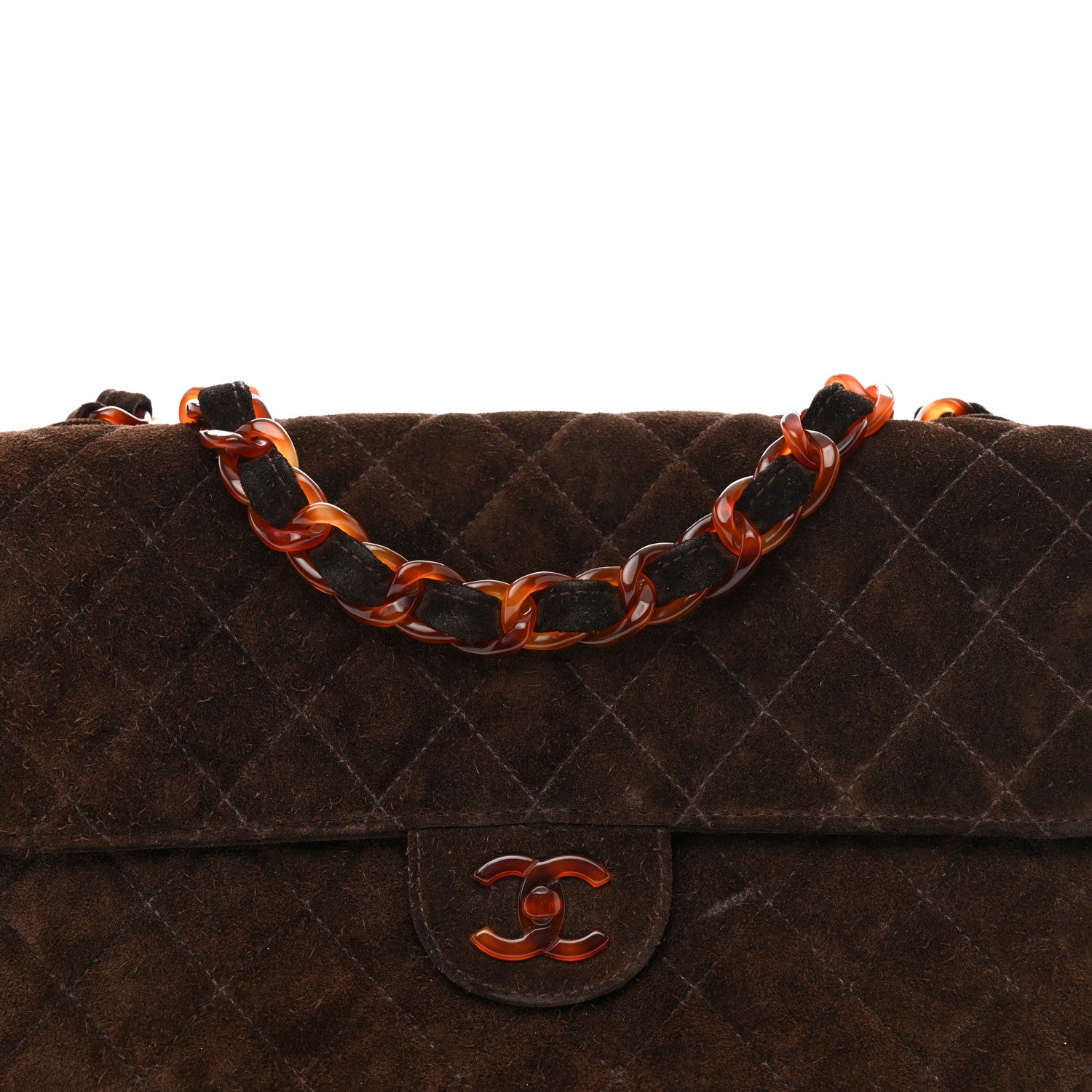 Chanel Suede Tortoise Quilted Jumbo Single Flap Brown 5 of 12