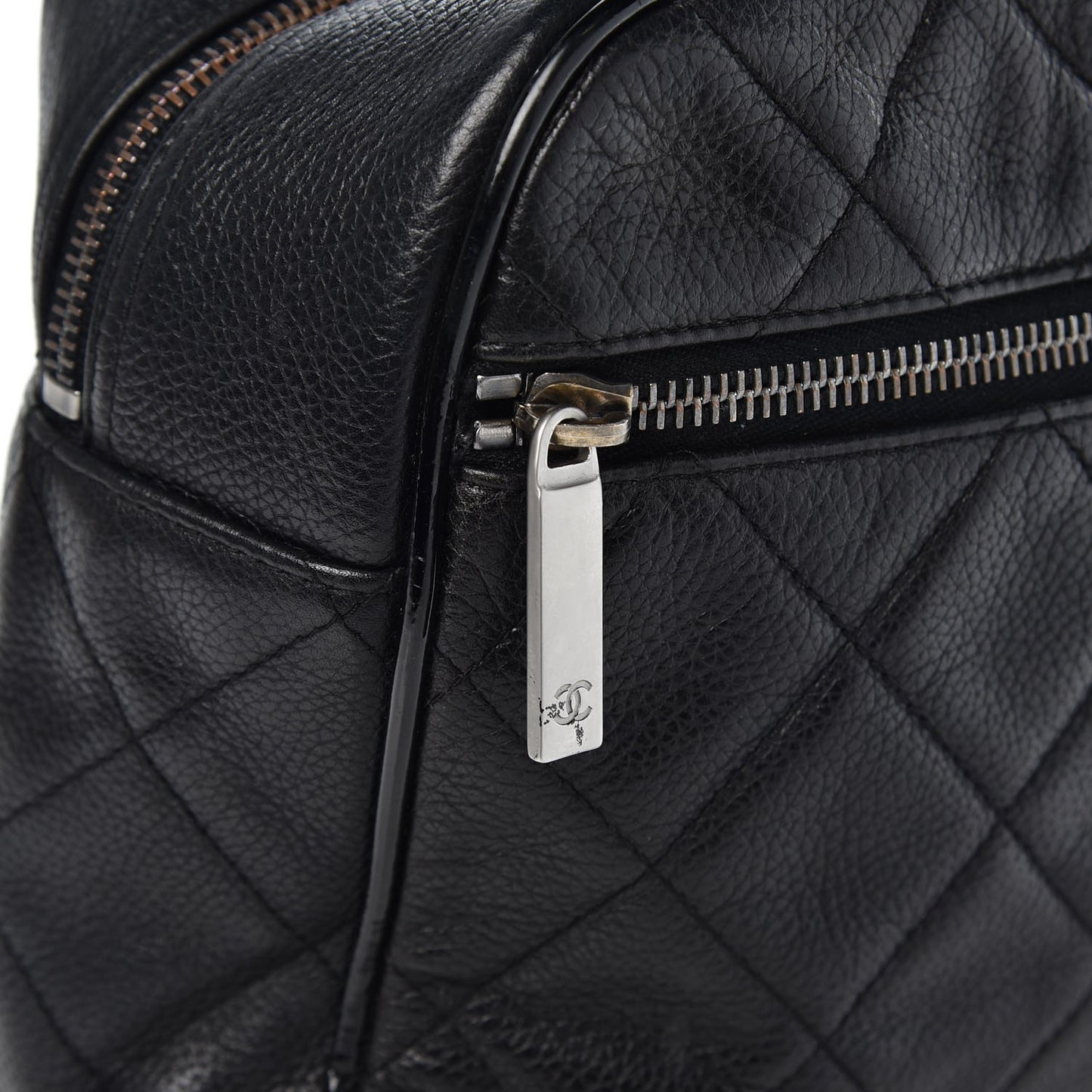 Caviar Patent Quilted Large Bowler Black