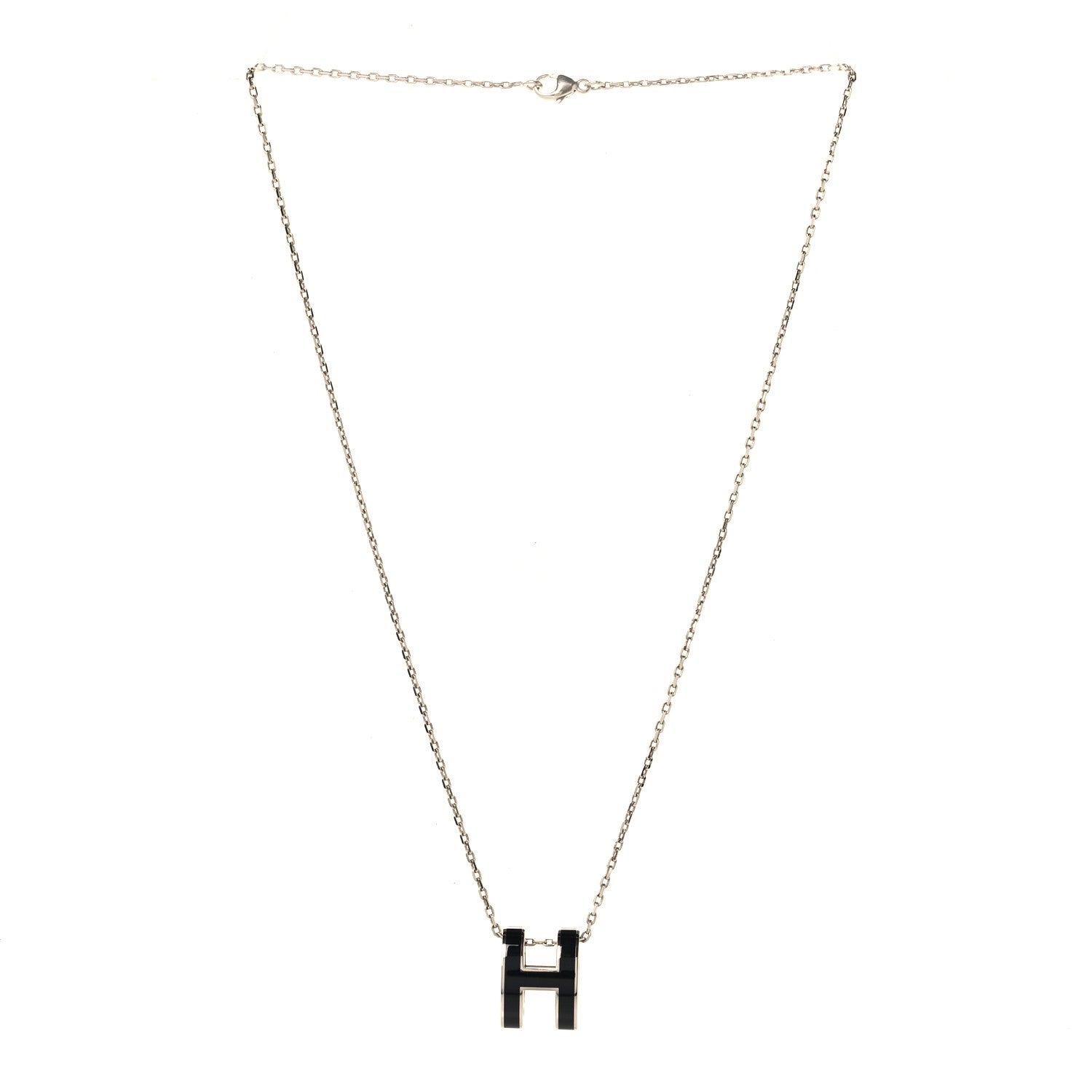 Hermes Lacquered Palladium Pop H Pendant Necklace Black 3 of 6