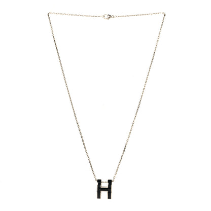 Hermes Lacquered Palladium Pop H Pendant Necklace Black 3 of 6
