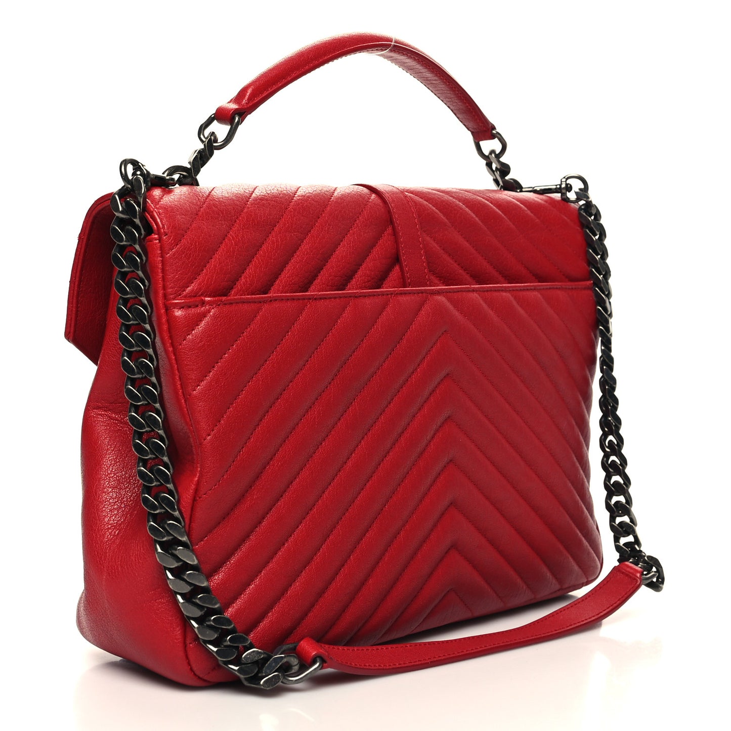 Sheepskin Matelasse Chevron Large College Monogram Satchel Rouge Eros