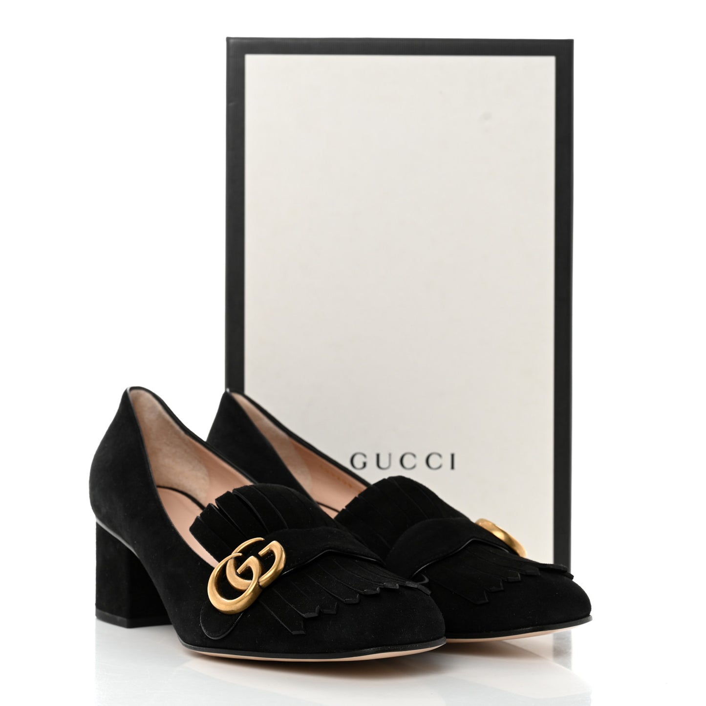 Kid Scamosciato GG Marmont Fringe 50mm Loafer Pumps 39 Black