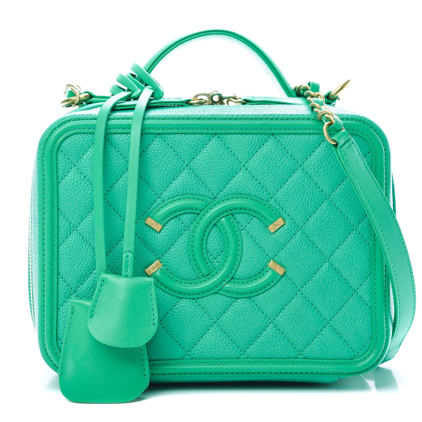 Caviar Quilted Medium CC Filigree Vanity Case Green