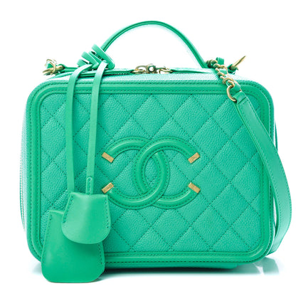 Chanel Caviar Quilted Medium CC Filigree Vanity Case Green 1 of 16