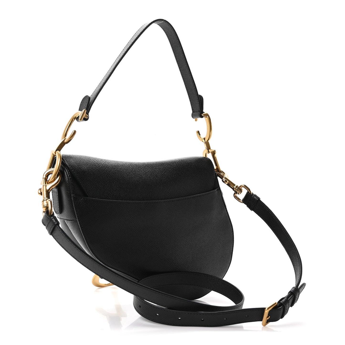 Grained Calfskin Saddle Bag With Strap Black