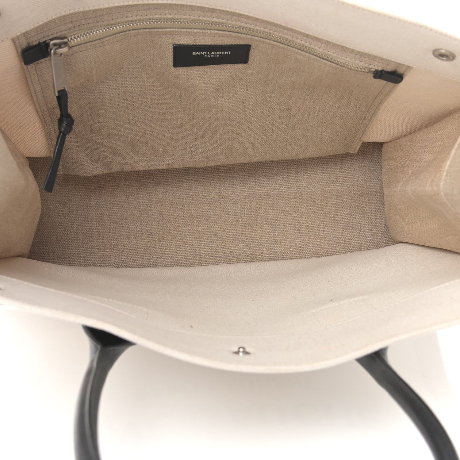 Saint Laurent Linen Calfskin Small Rive Gauche Tote Greggio Natural 5 of 12