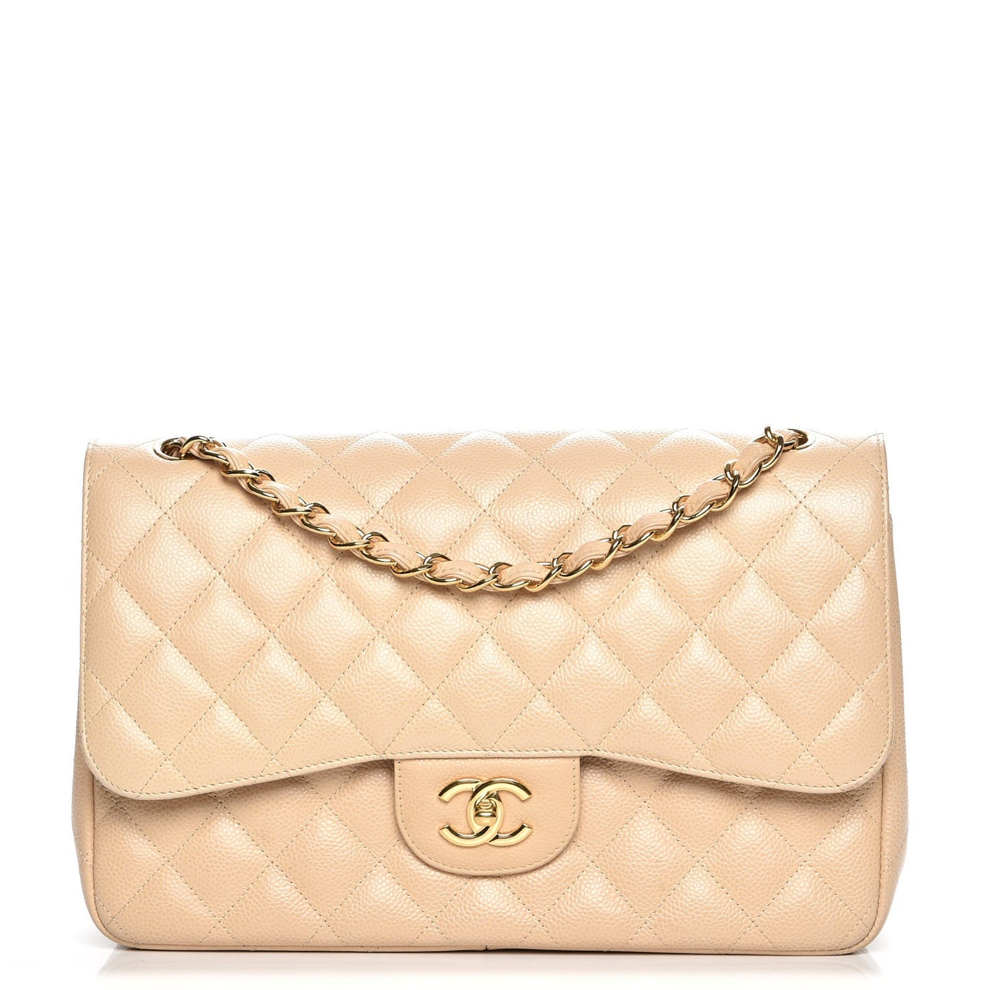 Caviar Quilted Jumbo Double Flap Beige Clair