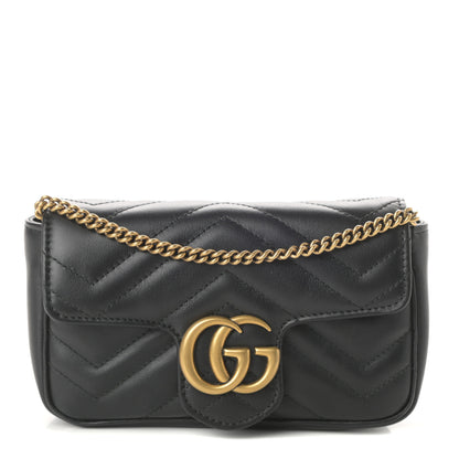 Gucci Calfskin Matelasse Super Mini GG Marmont Shoulder Bag Black 1 of 8