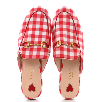 Gucci Cotton Gingham Womens Princetown Slippers 36.5 White Red 2 of 9