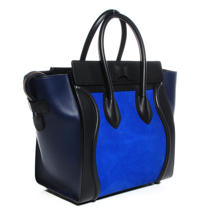 Celine Nubuck Smooth Calfskin Mini Tri-Color Luggage Bright Blue 3 of 8