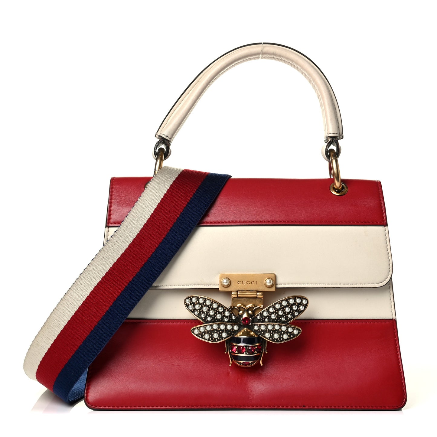 Calfskin Sylvie Web Small Queen Margaret Top Handle Bag Hibiscus Red Mystic White