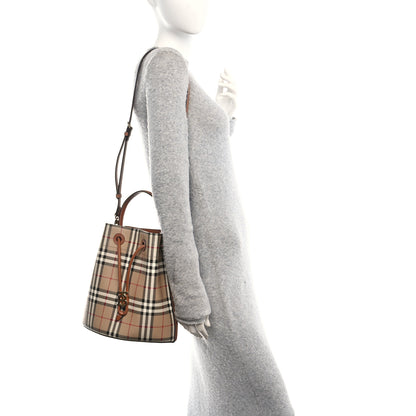 Burberry E-Canvas Vintage Check Small Drawstring Bucket Bag Briar Brown 3 of 9