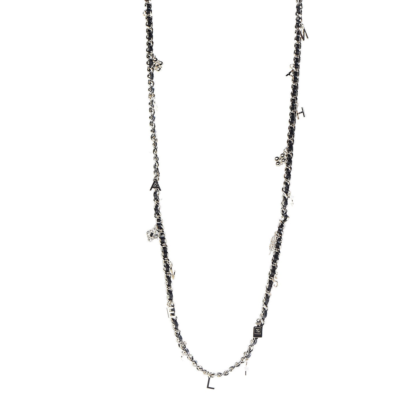Glazed Calfskin Crystal Charm Necklace Black Gold