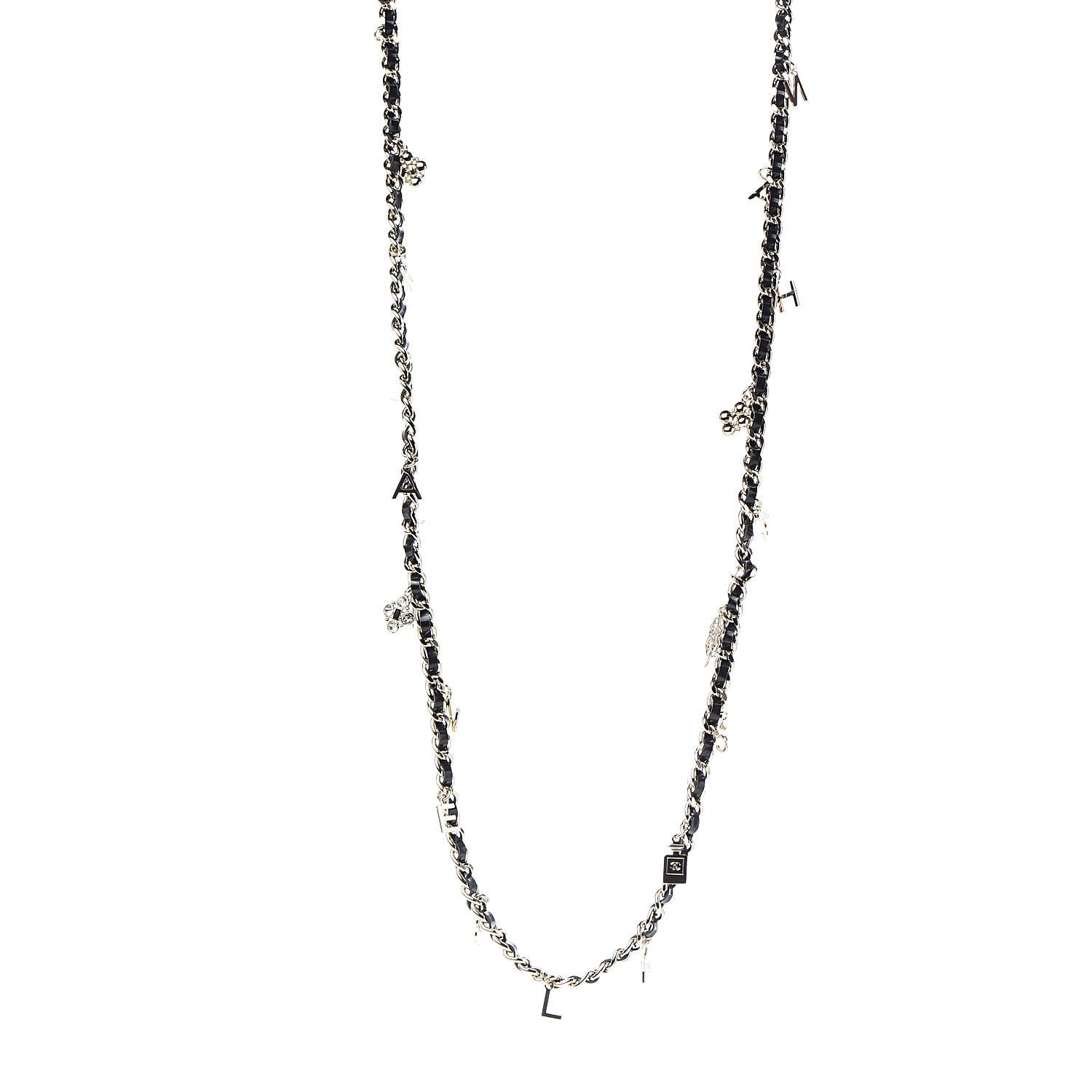 Chanel Glazed Calfskin Crystal Charm Necklace Black Gold 1 of 5