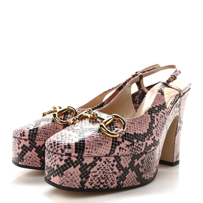 Gucci Calfskin Python Print Horsebit Platform 35/120mm Slingback Pumps 40 Wild Rose 4 of 9