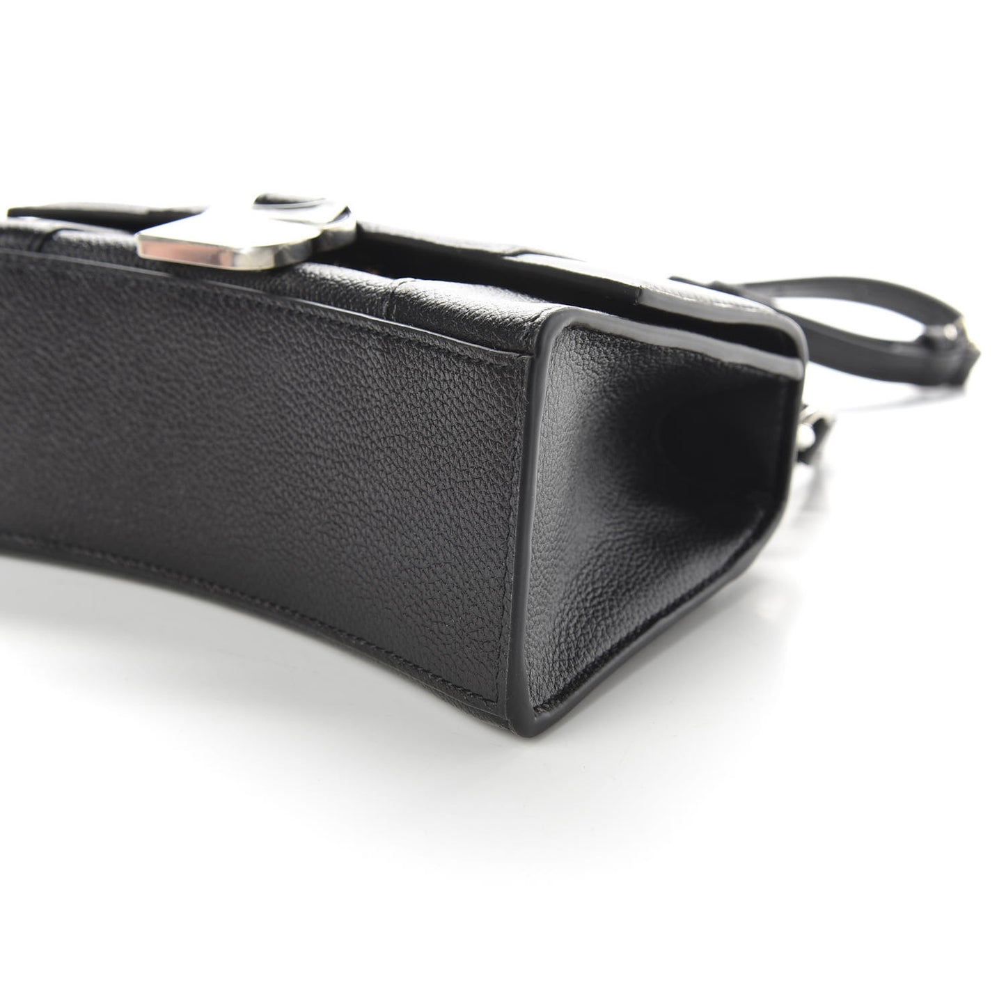Grained Calfskin Hourglass Top Handle Bag XS Black
