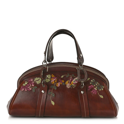 Christian Dior Grained Calfskin Romantic Flowers Frame Satchel Brown 1 of 8