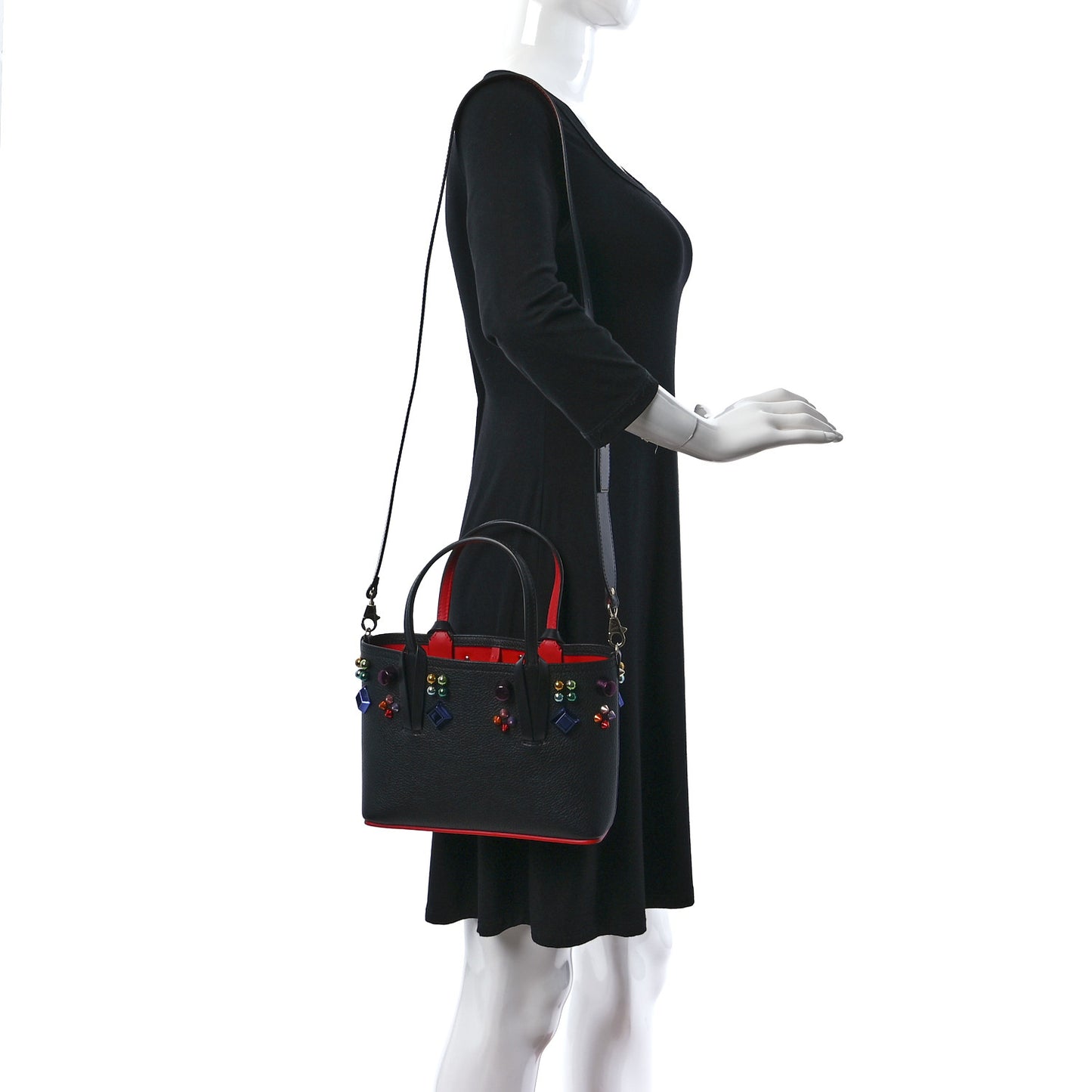 Calfskin Empire Spike Studded Mini East West Cabata Tote Black Multicolor