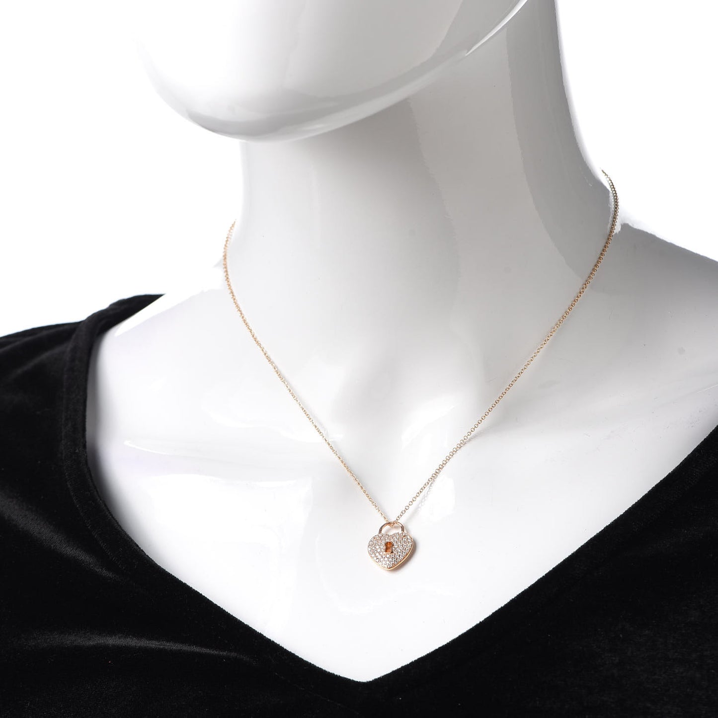 18K Rose Gold Diamond Heart Lock Pendant Necklace