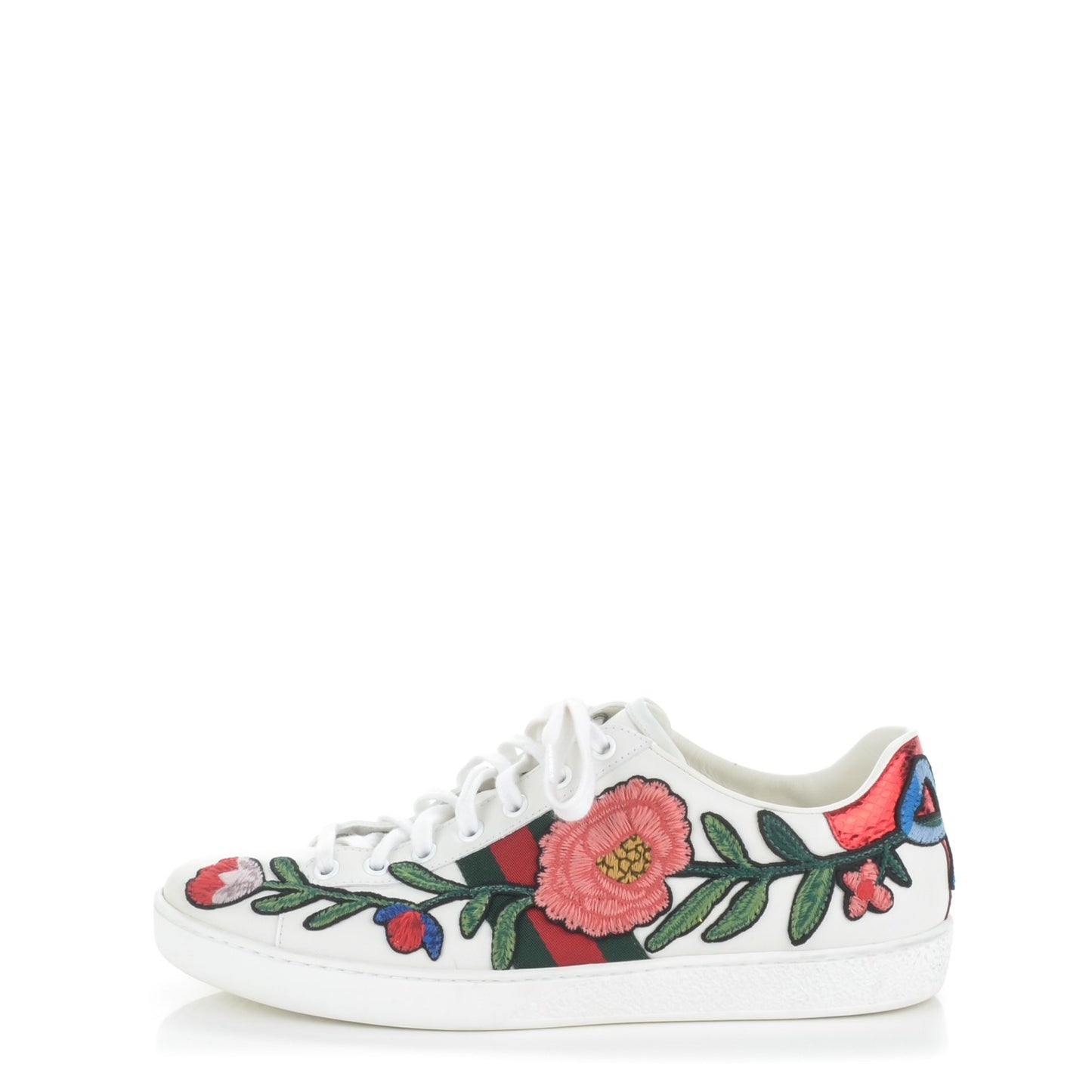 Calfskin Web Floral Embroidered Ace Sneakers 39.5 White