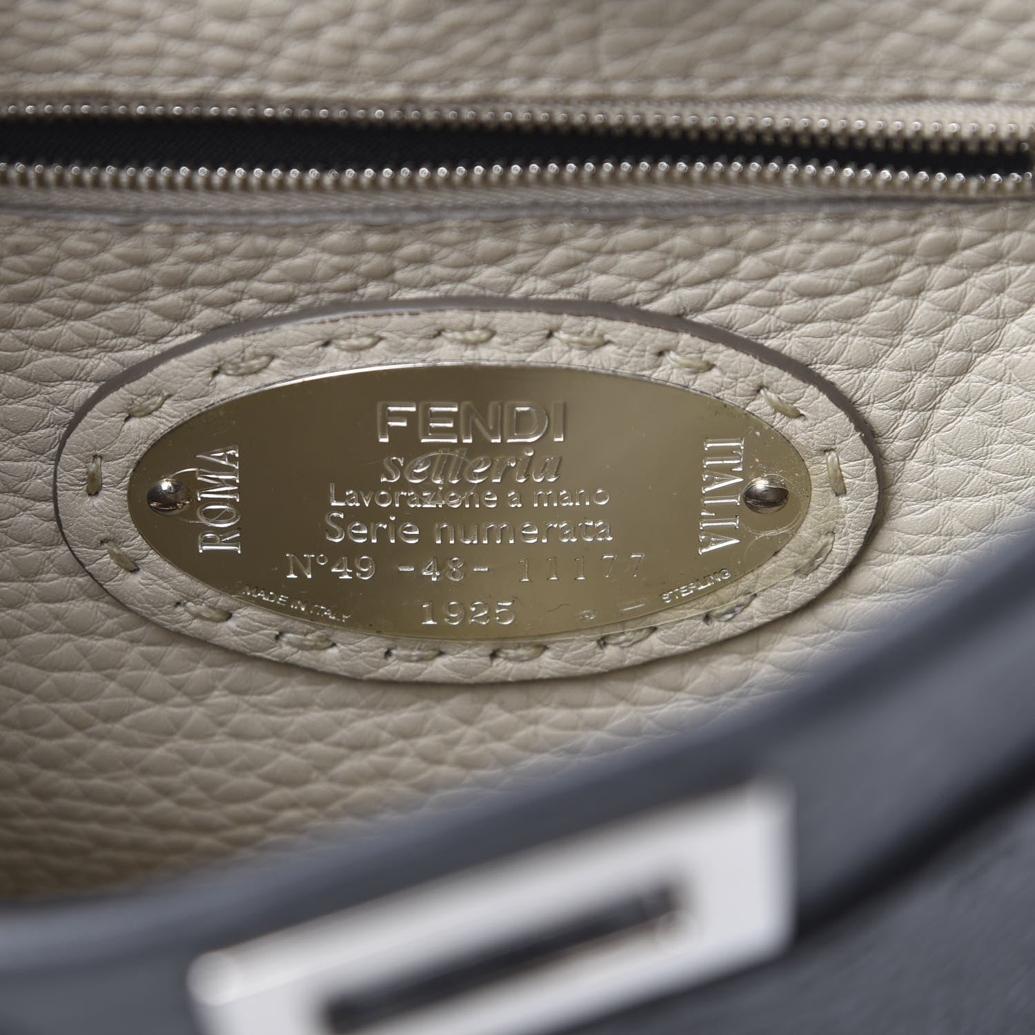 Fendi Cuoio Romano Selleria Bi-Color Mini Peekaboo Iconic Satchel Asfalto Latte 9 of 13