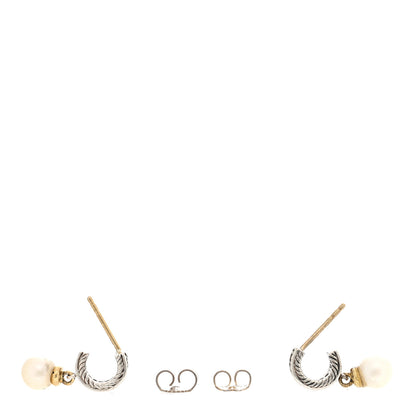 David Yurman Sterling Silver Diamond Pearl Pave Drop Earrings 3 of 4