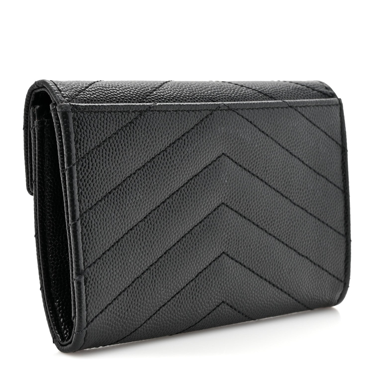 Saint Laurent Grain De Poudre Matelasse Chevron Small Monogram Envelope Wallet Black 3 of 9