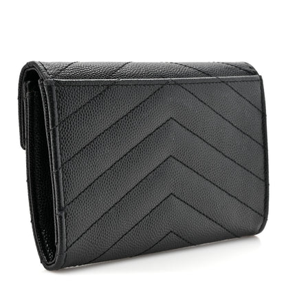 Saint Laurent Grain De Poudre Matelasse Chevron Small Monogram Envelope Wallet Black 3 of 9