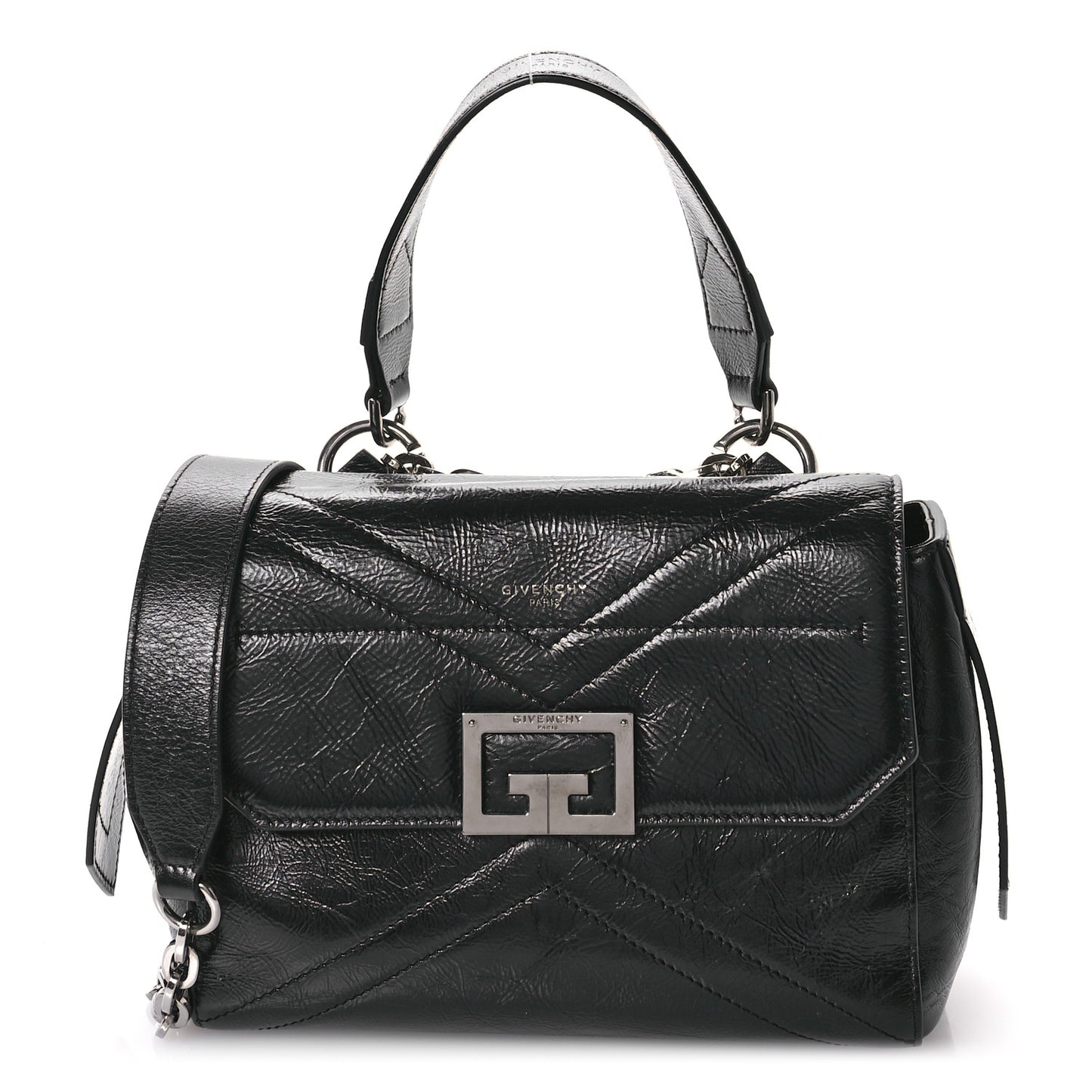 Creased Patent Calfskin Small ID Flap Black