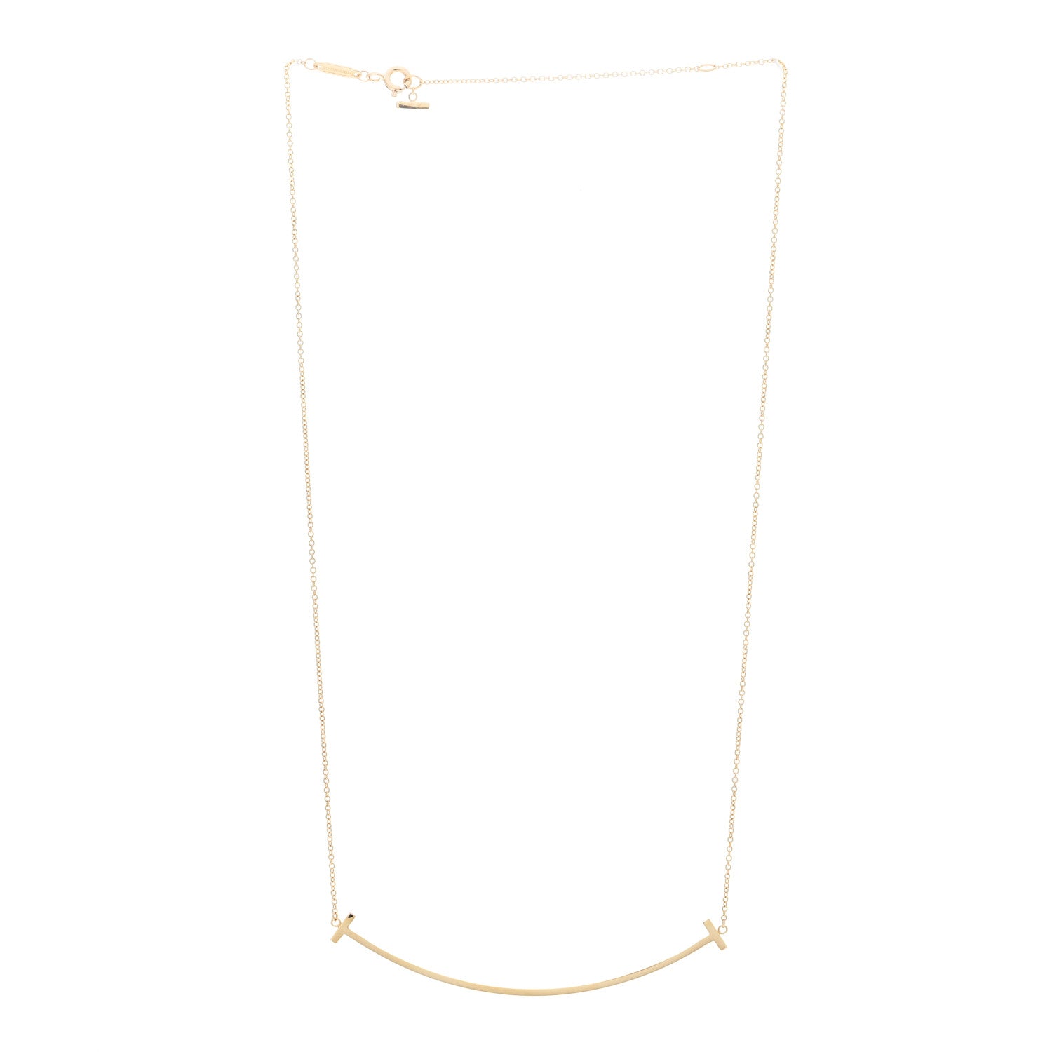 Tiffany 18K Yellow Gold Large T Smile Pendant Necklace 2 of 5