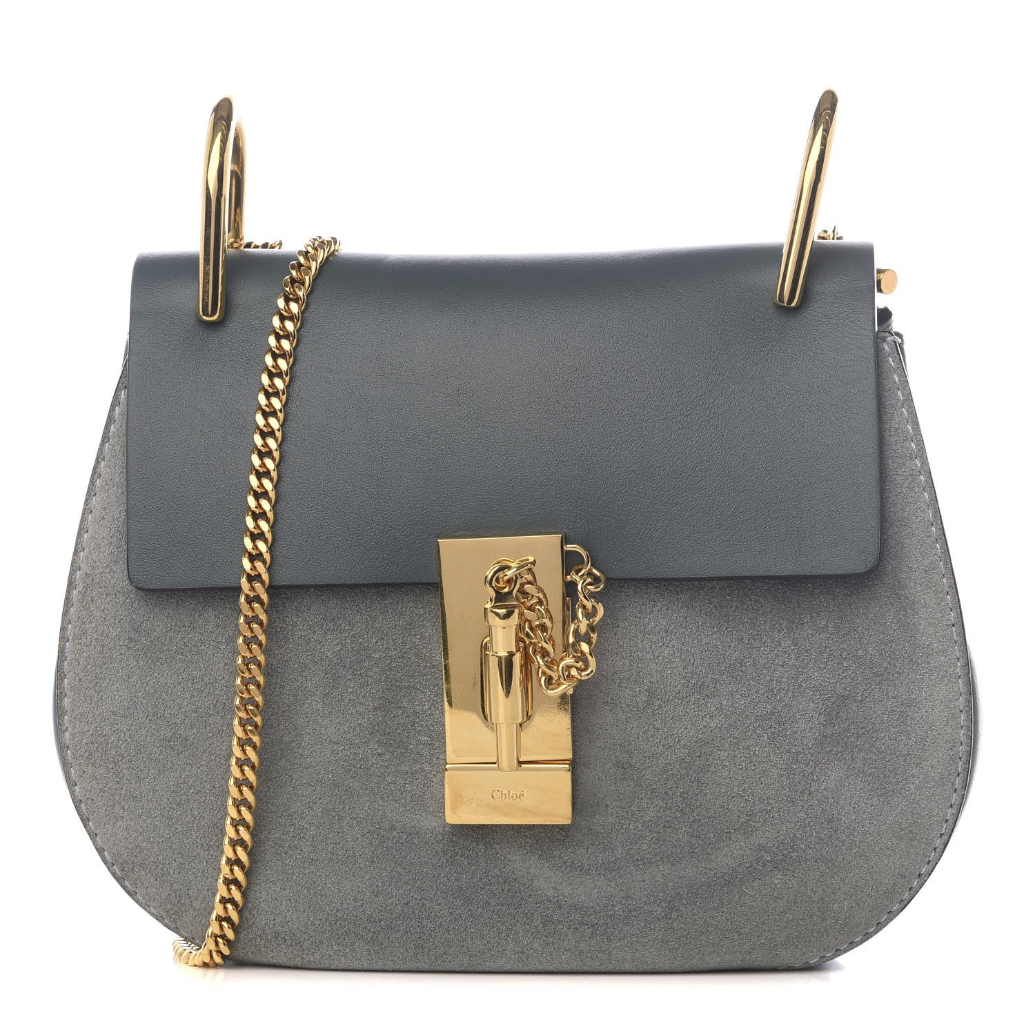 Chloe Suede Smooth Calfskin Drew Shoulder Bag Cloudy Blue 1 of 8