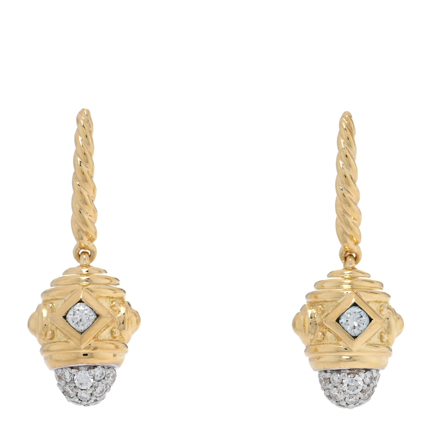 David Yurman 18K Yellow Gold Diamond Renaissance Drop Earrings 1 of 4