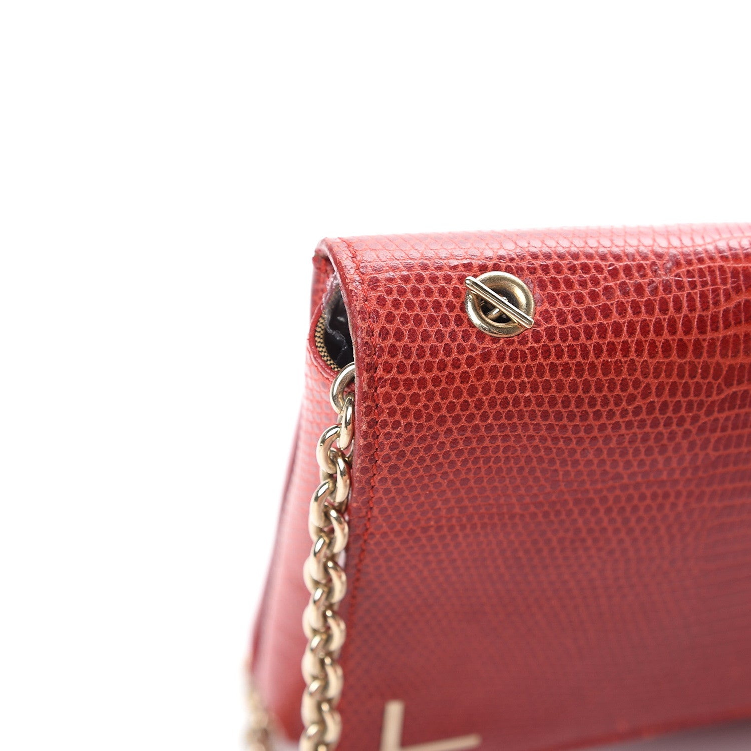 Fendi Calfskin Lizard Embossed Wallet on Chain Red 18 of 19