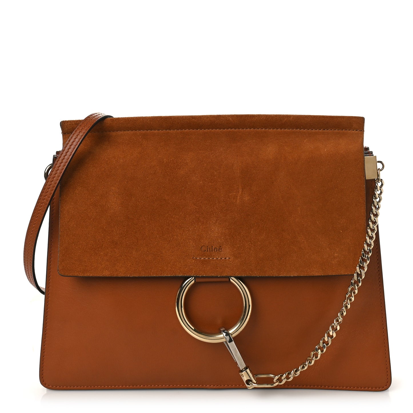 Suede Calfskin Medium Faye Shoulder Bag Caramel