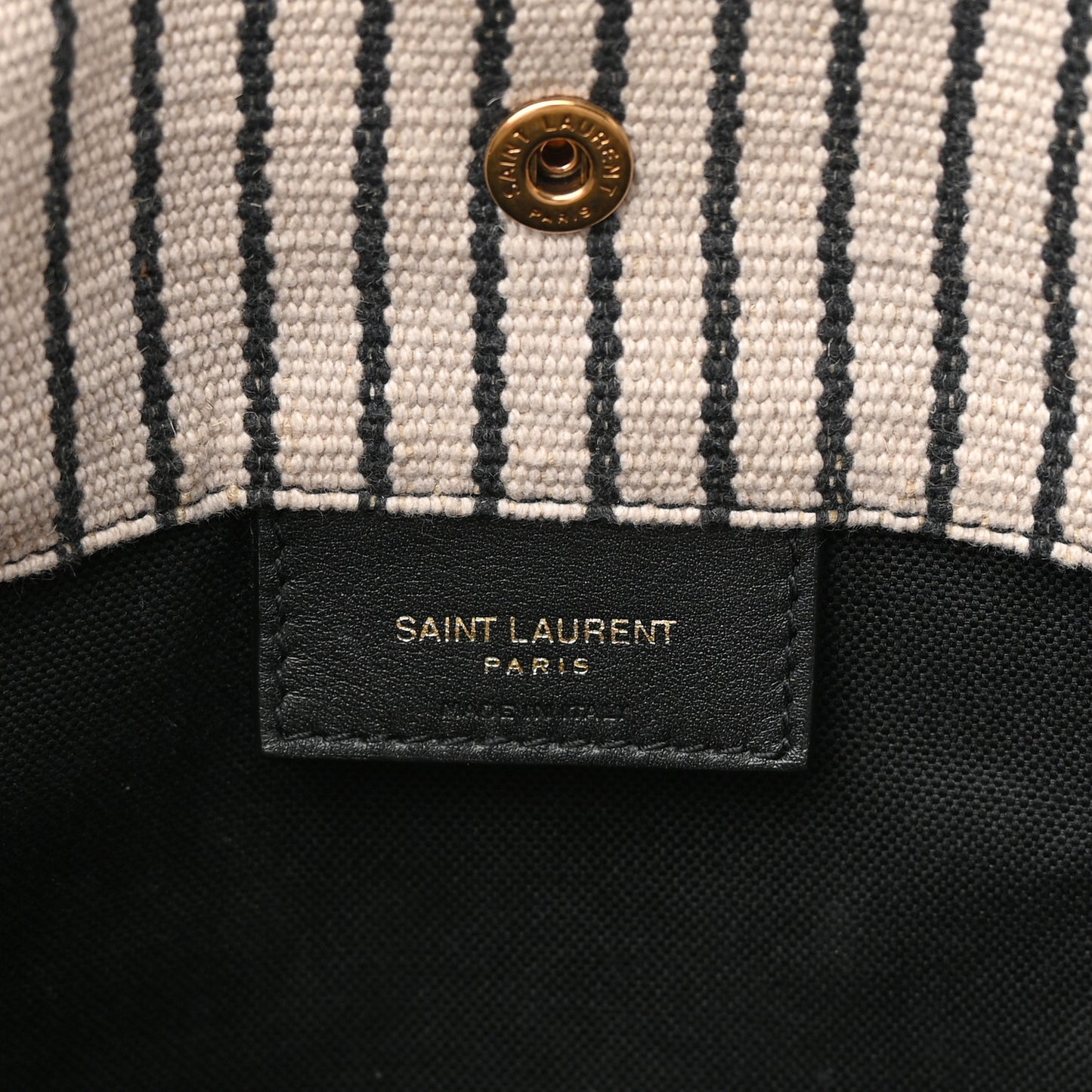 Linen Calfskin Striped Rive Gauche Bucket Bag Grey Cream Black