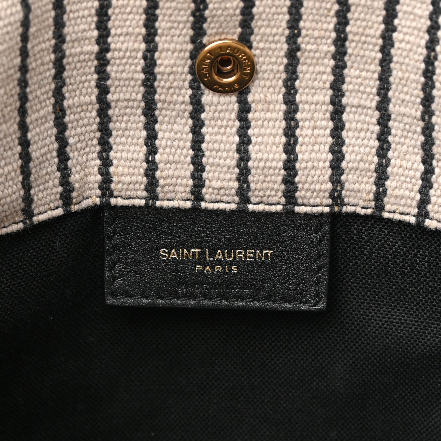 Saint Laurent Linen Calfskin Striped Rive Gauche Bucket Bag Grey Cream Black 7 of 15