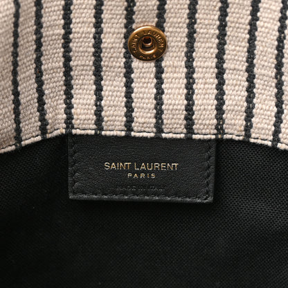 Saint Laurent Linen Calfskin Striped Rive Gauche Bucket Bag Grey Cream Black 7 of 15